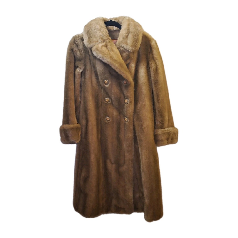 Vintage Career Originals Tan Faux Fur Womens Long Coat Size 10